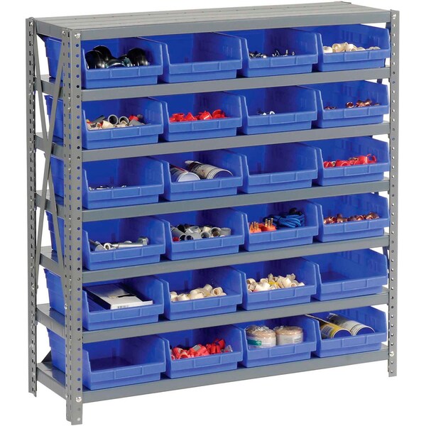 Global Industrial Steel Shelving with 24 4inH Plastic Shelf Bins Blue, 36x12x39-7 Shelves 603431BL - main